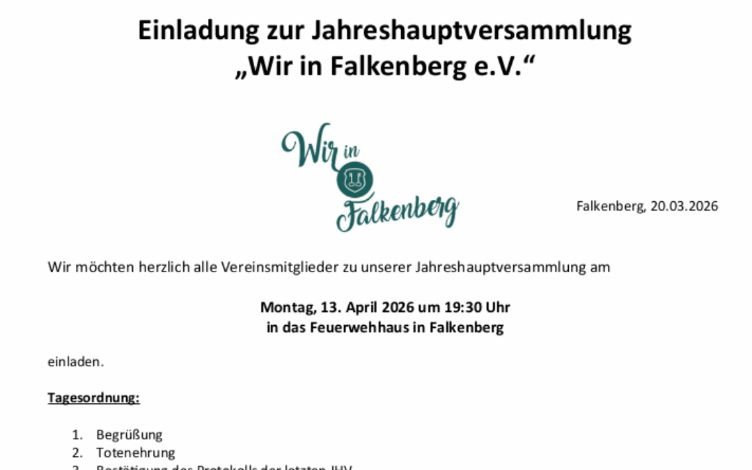 Einladung JHV Wir in Falkenberg e.V.